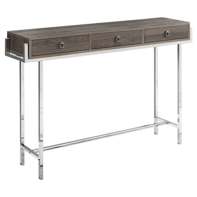 Accent Table, Console, Entryway, Narrow, Sofa, Living Room, Bedroom, Metal Legs, Laminate, Dark Taupe, Chrome, Contemporary, Modern