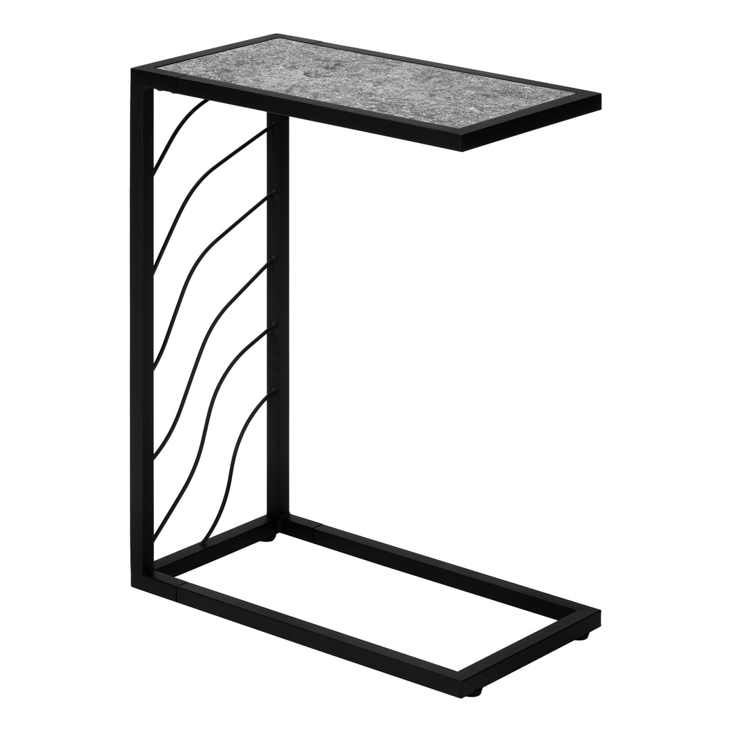 Accent Table, C-Shaped, End, Side, Snack, Living Room, Bedroom, Metal Frame, Laminate, Grey Stone Look, Black, Contemporary, Modern