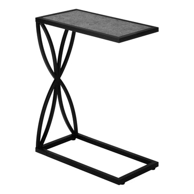 Accent Table, C-Shaped, End, Side, Snack, Living Room, Bedroom, Metal Frame, Laminate, Grey Stone Look, Black, Contemporary, Modern