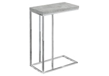 Charger l&#39;image dans la galerie, Accent Table, C-Shaped, End, Side, Snack, Living Room, Bedroom, Metal Legs, Laminate, Grey Cement Look, Chrome, Contemporary, Modern
