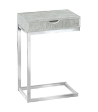 Charger l&#39;image dans la galerie, Accent Table, C-Shaped, End, Side, Snack, Living Room, Bedroom, Storage Drawer, Metal Legs, Laminate, Grey Cement Look, Chrome, Contemporary, Modern
