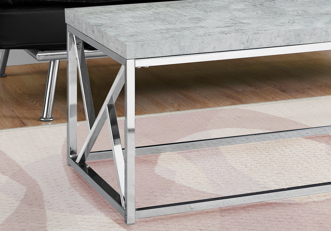 Table basse, Accent, Cocktail, Rectangulaire, Salon, Structure en métal, Stratifié, Aspect ciment gris, Chrome, Contemporain, Moderne