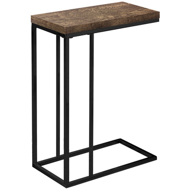 Accent Table, C-Shaped, End, Side, Snack, Living Room, Bedroom, Metal Legs, Laminate, Brown Reclaimed Wood Look, Black, Contemporary, Modern