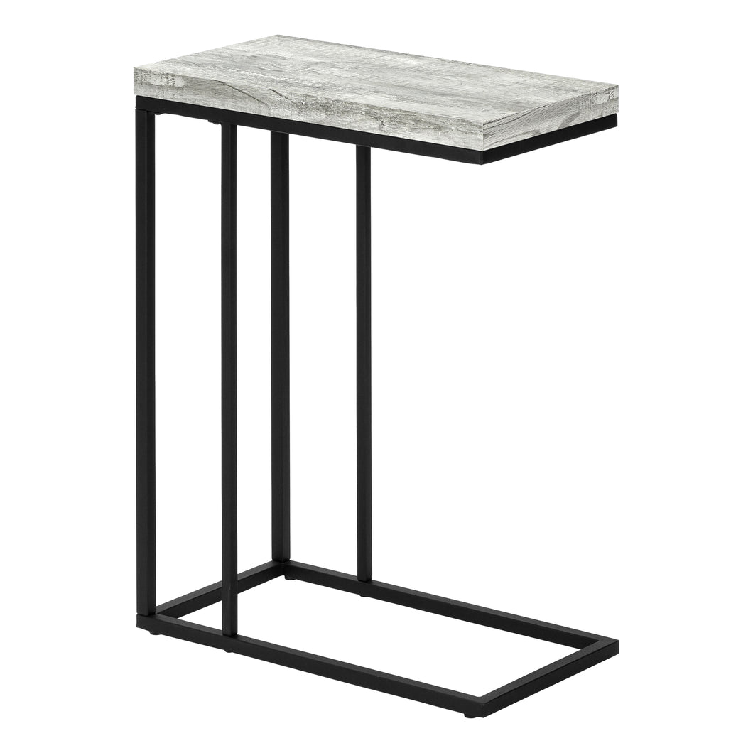 Accent Table, C-Shaped, End, Side, Snack, Living Room, Bedroom, Metal Legs, Laminate, Grey Reclaimed Wood Look, Black, Contemporary, Modern