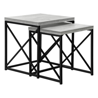 Nesting Table, Set Of 2, Side, End, Metal, Accent, Living Room, Bedroom, Metal Base, Laminate, Grey Reclaimed Wood Look, Black, Contemporary, Modern