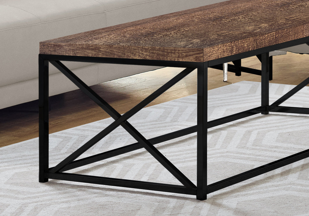 Table basse, Accent, Cocktail, Rectangulaire, Salon, Structure en métal, Stratifié, Aspect bois récupéré marron, Noir, Contemporain, Moderne