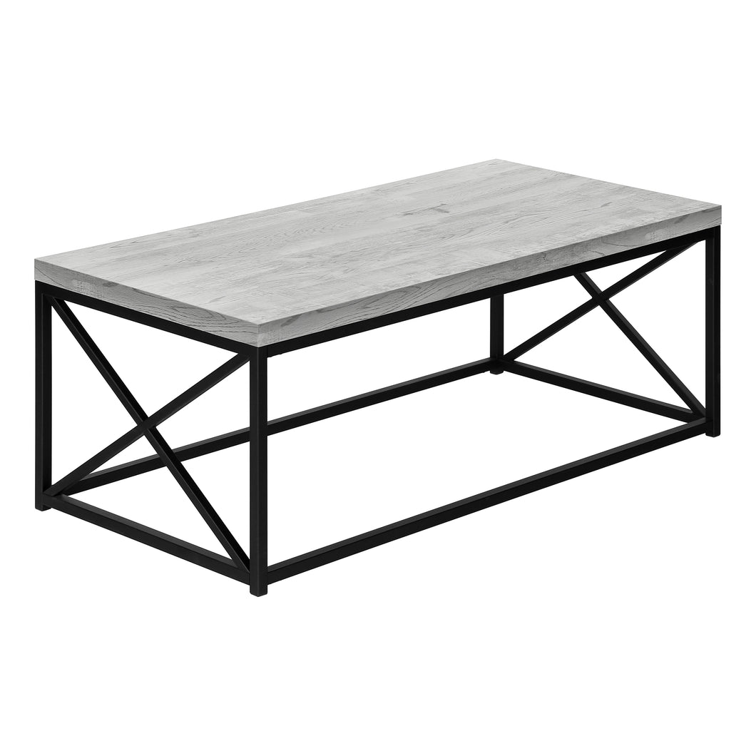 Coffee Table, Accent, Cocktail, Rectangular, Living Room, Metal Frame, Laminate, Grey Reclaimed Wood Look, Black, Contemporary, Modern