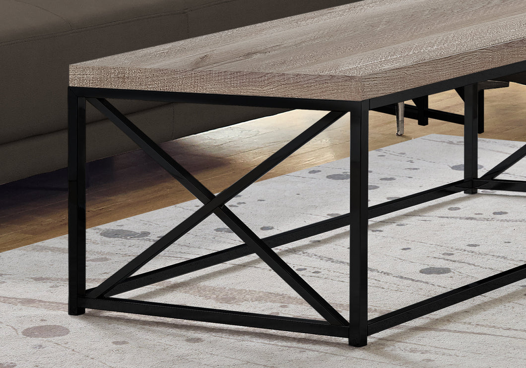 Table basse, Accent, Cocktail, Rectangulaire, Salon, Cadre en métal, Stratifié, Aspect bois récupéré taupe, Noir, Contemporain, Moderne