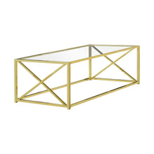 Charger l&#39;image dans la galerie, Coffee Table, Accent, Cocktail, Rectangular, Living Room, Metal Frame, Tempered Glass, Gold, Contemporary, Modern
