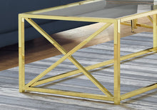 Load image into Gallery viewer, Coffee Table, Accent, Cocktail, Rectangular, Living Room, Metal Frame, Tempered Glass, Gold, Contemporary, Modern
