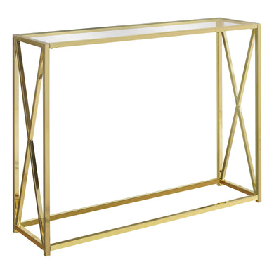 Accent Table, Console, Entryway, Narrow, Sofa, Living Room, Bedroom, Metal Frame, Tempered Glass, Gold, Clear, Contemporary, Modern