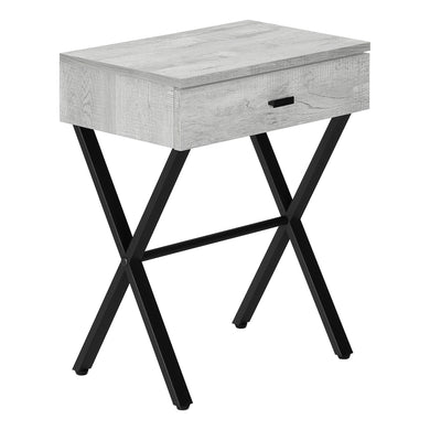 Accent Table, Side, End, Nightstand, Lamp, Living Room, Bedroom, Metal Legs, Laminate, Grey Reclaimed Wood Look, Black, Contemporary, Modern