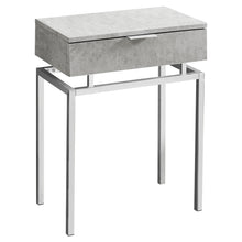 Charger l&#39;image dans la galerie, Accent Table, Side, End, Nightstand, Lamp, Living Room, Bedroom, Metal Legs, Laminate, Grey Cement Look, Chrome, Contemporary, Modern
