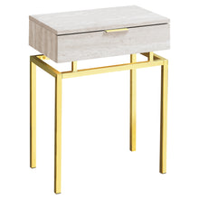 Charger l&#39;image dans la galerie, Accent Table, Side, End, Nightstand, Lamp, Living Room, Bedroom, Metal Legs, Laminate, Beige Marble, Gold, Contemporary, Modern
