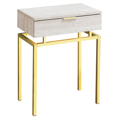 Accent Table, Side, End, Nightstand, Lamp, Living Room, Bedroom, Metal Legs, Laminate, Beige Marble, Gold, Contemporary, Modern