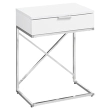 Charger l&#39;image dans la galerie, Accent Table, Side, End, Nightstand, Lamp, Living Room, Bedroom, Metal Legs, Laminate, Glossy White, Chrome, Contemporary, Modern
