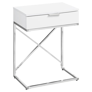 Accent Table, Side, End, Nightstand, Lamp, Living Room, Bedroom, Metal Legs, Laminate, Glossy White, Chrome, Contemporary, Modern