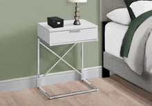 Load image into Gallery viewer, Accent Table, Side, End, Nightstand, Lamp, Living Room, Bedroom, Metal Legs, Laminate, Glossy White, Chrome, Contemporary, Modern
