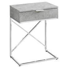 Charger l&#39;image dans la galerie, Accent Table, Side, End, Nightstand, Lamp, Living Room, Bedroom, Metal Legs, Laminate, Grey Cement Look, Chrome, Contemporary, Modern
