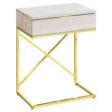 Charger l&#39;image dans la galerie, Accent Table, Side, End, Nightstand, Lamp, Living Room, Bedroom, Metal Legs, Laminate, Beige Marble, Gold, Contemporary, Modern
