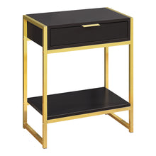 Load image into Gallery viewer, Accent Table, Side, End, Nightstand, Lamp, Living Room, Bedroom, Metal Legs, Laminate, Dark Brown, Gold, Contemporary, Modern
