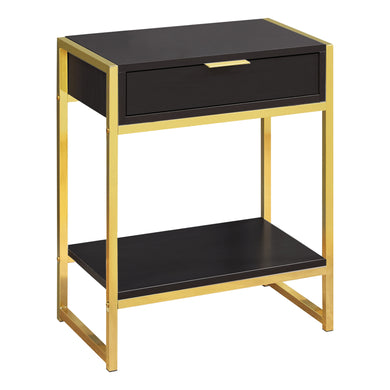 Accent Table, Side, End, Nightstand, Lamp, Living Room, Bedroom, Metal Legs, Laminate, Dark Brown, Gold, Contemporary, Modern