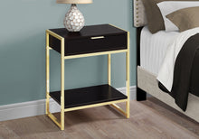 Load image into Gallery viewer, Accent Table, Side, End, Nightstand, Lamp, Living Room, Bedroom, Metal Legs, Laminate, Dark Brown, Gold, Contemporary, Modern
