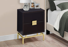 Load image into Gallery viewer, Accent Table, Side, End, Nightstand, Lamp, Living Room, Bedroom, Metal Legs, Laminate, Dark Brown, Gold, Contemporary, Modern
