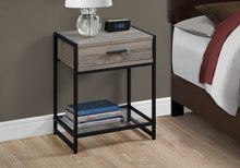 Load image into Gallery viewer, Accent Table, Side, End, Nightstand, Lamp, Living Room, Bedroom, Metal Legs, Tempered Glass And Laminate, Dark Taupe, Black, Contemporary, Modern
