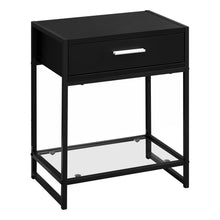 Charger l&#39;image dans la galerie, Accent Table, Side, End, Nightstand, Lamp, Living Room, Bedroom, Metal Legs, Tempered Glass And Laminate, Black, Clear, Contemporary, Modern
