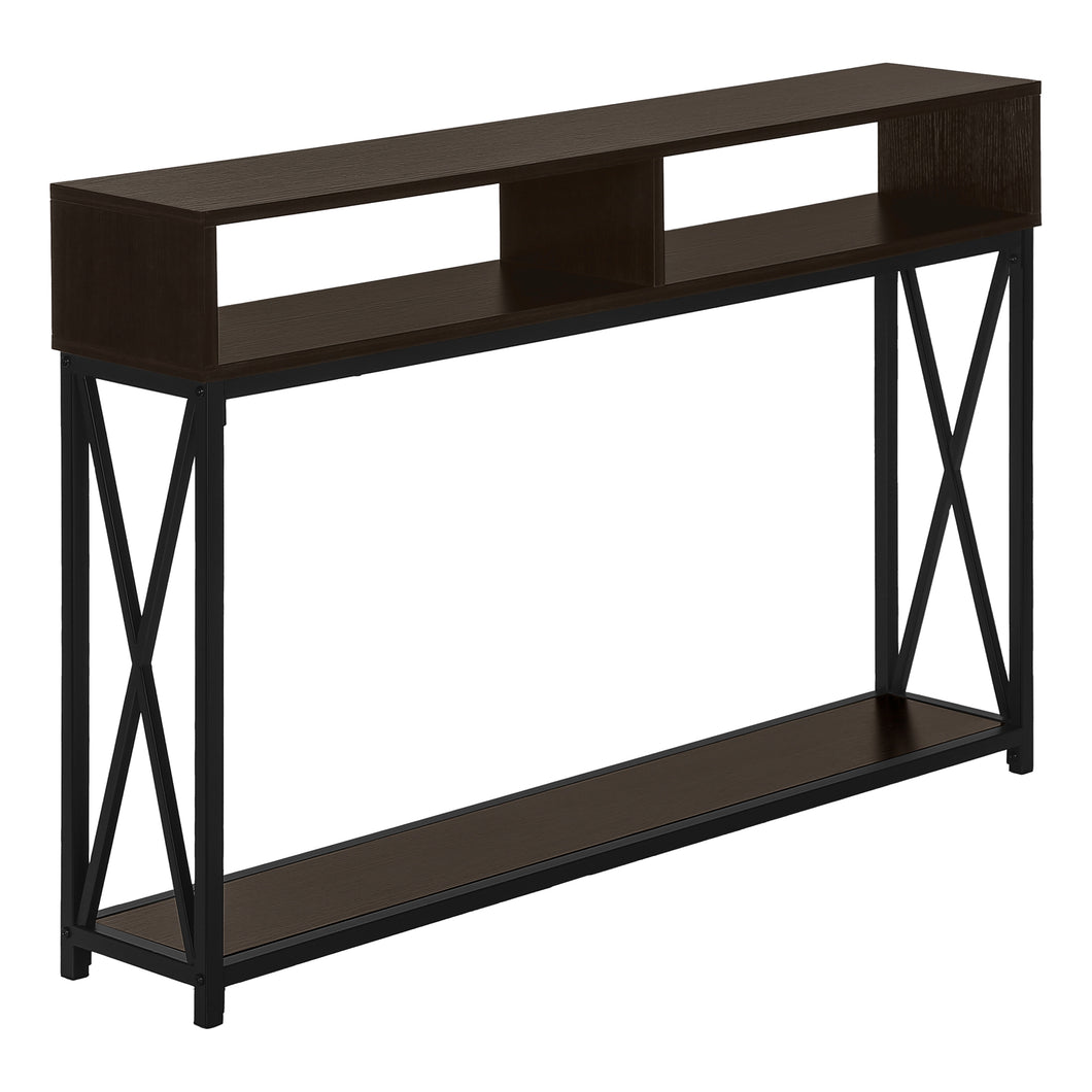 Accent Table, Console, Entryway, Narrow, Sofa, Living Room, Bedroom, Metal Frame, Laminate, Dark Brown, Black, Contemporary, Modern