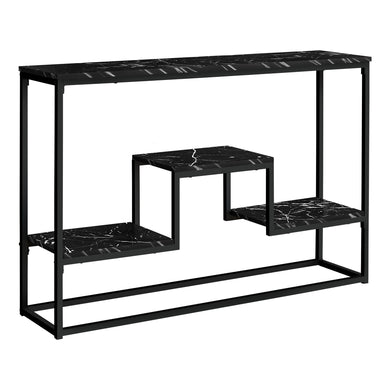 Accent Table, Console, Entryway, Narrow, Sofa, Living Room, Bedroom, Metal Frame, Laminate, Black Marble-Look, Contemporary, Glam, Modern