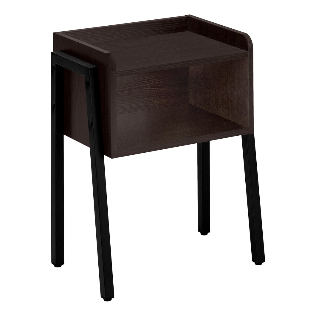 Accent Table, Side, End, Nightstand, Lamp, Living Room, Bedroom, Metal Legs, Laminate, Dark Brown, Black, Contemporary, Modern