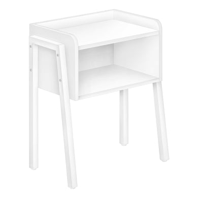 Accent Table, Side, End, Nightstand, Lamp, Living Room, Bedroom, Metal Legs, Laminate, White, Contemporary, Modern