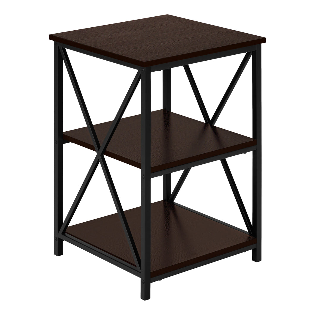 Accent Table, Side, End, Nightstand, Lamp, Living Room, Bedroom, Metal Legs, Laminate, Dark Brown, Black, Contemporary, Modern