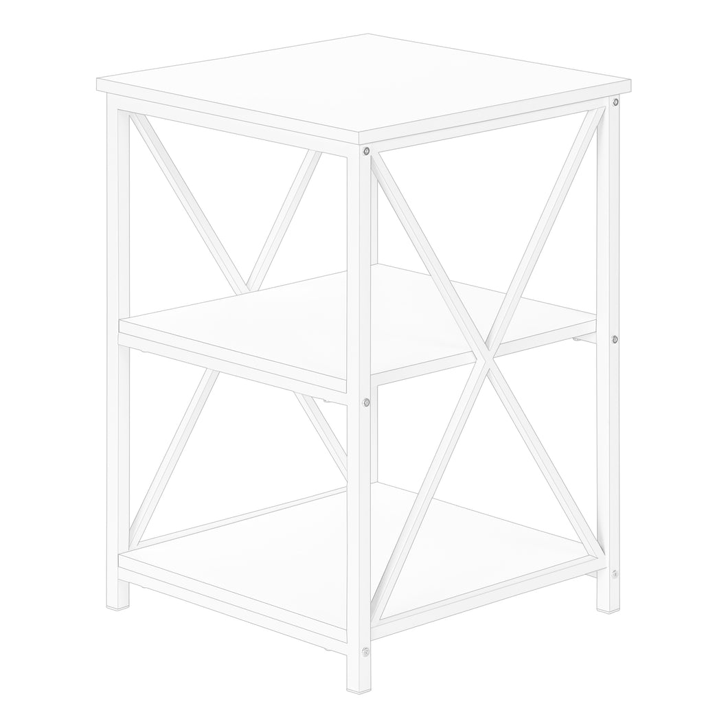 Accent Table, Side, End, Nightstand, Lamp, Living Room, Bedroom, Metal Legs, Laminate, White, White, Contemporary, Modern