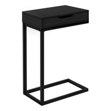 Load image into Gallery viewer, Accent Table, C-Shaped, End, Side, Snack, Living Room, Bedroom, Storage Drawer, Metal Frame, Laminate, Black, Contemporary, Modern
