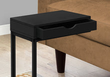 Load image into Gallery viewer, Accent Table, C-Shaped, End, Side, Snack, Living Room, Bedroom, Storage Drawer, Metal Frame, Laminate, Black, Contemporary, Modern
