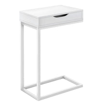 Charger l&#39;image dans la galerie, Accent Table, C-Shaped, End, Side, Snack, Living Room, Bedroom, Storage Drawer, Metal Frame, Laminate, White, White, Contemporary, Modern
