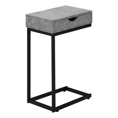Accent Table, C-Shaped, End, Side, Snack, Living Room, Bedroom, Storage Drawer, Metal Frame, Laminate, Grey Stone Look, Black, Contemporary, Modern