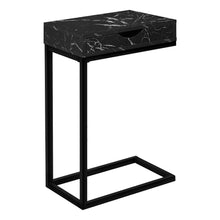 Charger l&#39;image dans la galerie, Accent Table, C-Shaped, End, Side, Snack, Living Room, Bedroom, Storage Drawer, Metal Frame, Laminate, Black Marble-Look, Contemporary, Modern
