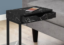 Load image into Gallery viewer, Accent Table, C-Shaped, End, Side, Snack, Living Room, Bedroom, Storage Drawer, Metal Frame, Laminate, Black Marble-Look, Contemporary, Modern
