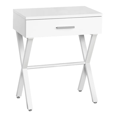 Accent Table, Side, End, Nightstand, Lamp, Living Room, Bedroom, Metal Legs, Laminate, White, White, Contemporary, Modern
