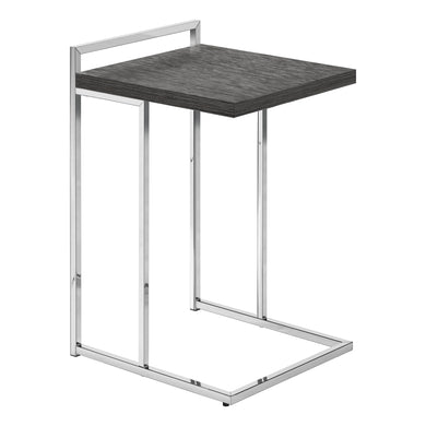 Accent Table, C-Shaped, End, Side, Snack, Living Room, Bedroom, Metal Frame, Laminate, Grey, Chrome, Contemporary, Modern