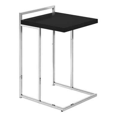 Accent Table, C-Shaped, End, Side, Snack, Living Room, Bedroom, Metal Frame, Laminate, Black, Chrome, Contemporary, Modern