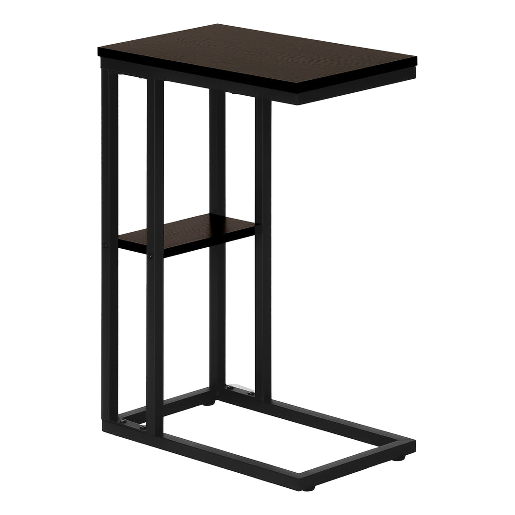 Accent Table, C-Shaped, End, Side, Snack, Living Room, Bedroom, Metal Legs, Laminate, Espresso, Black, Contemporary, Modern