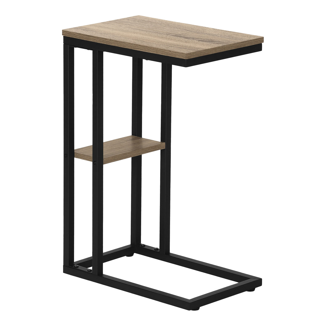 Accent Table, C-Shaped, End, Side, Snack, Living Room, Bedroom, Metal Legs, Laminate, Dark Taupe, Black, Contemporary, Modern