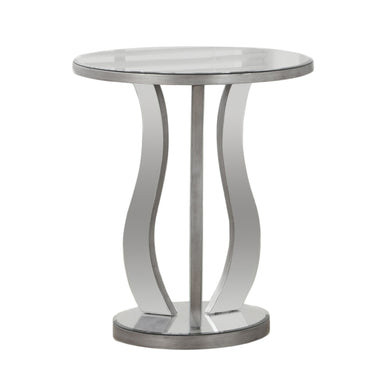 Accent Table, Side, End, Nightstand, Lamp, Living Room, Bedroom, Mirror, Wooden Frame, Brushed Silver, Grey, Contemporary, Modern