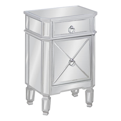 Side Table / Nightstand - Mirrored / 1 Storage Drawer / 1 Cabinet - 28