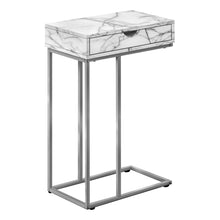 Load image into Gallery viewer, Side Table / C Table - 1 Storage Drawer, Pass-Through / Rectangular - 25&quot;H - White Marble-Look  / Silver
